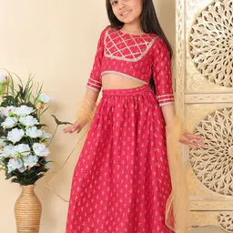 Superminis Girls Floral Printed Gotta Patti Lehenga & Blouse With Dupatta-30