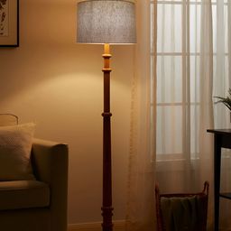 Decorcity Grey & Brown Wooden Cylindrical FloorLamps-3