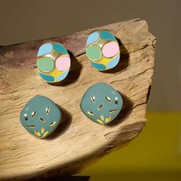 Zaveri Pearls Set Of 2 Gold-Plated Enamelled Contemporary Studs-15