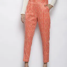 SASSAFRAS Women Rust Ethnic Motifs Printed Comfort Tapered Fit Trousers-picture-28