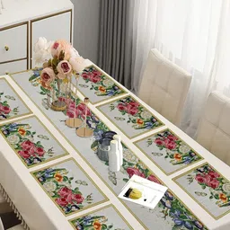 PRAKARTIK 9Pcs Yellow & Pink Printed Cotton Table Linen Set-19