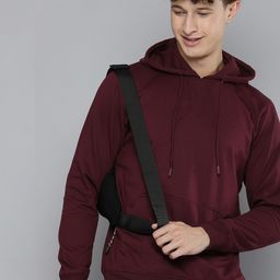 HERE&NOW Men Burgundy Hooded Pullover Sweatshirt-image-21