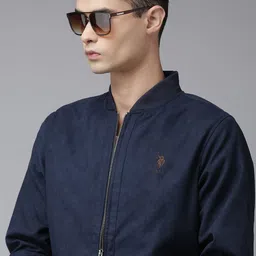 U S Polo Assn Men Navy Blue Solid Bomber Jacket-41