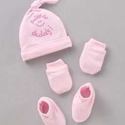 Babyhug 100% Cotton Cap Mitten & Booties Set Solid & Embroidered Blue - Diameter 14 cm-image-64