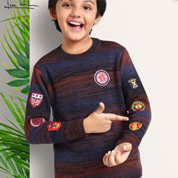 Arias Acrylic Knit Full Sleeve Jacquard Sweater With Applique Embroidery - Multicolor-image-71