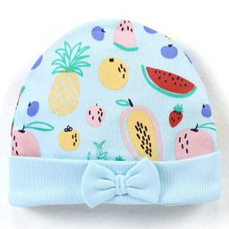 Babyhug 100% Cotton Cap Fruit Printed with Bow Applique - Blue-image-45