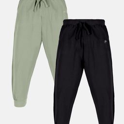 Kiddopanti Pack Of 2 Unisex Solid Track Pants - Light Green & Black-image-87