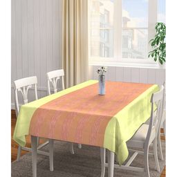 Arrabi Yellow Stripes Handwoven Cotton 8 Seater Table Cover ARTC-1232-Yellow-image-7