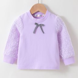 Kookie Kids Full Sleeves Sweatshirt With Embroidery & Bow Applique - Purple-picture-34