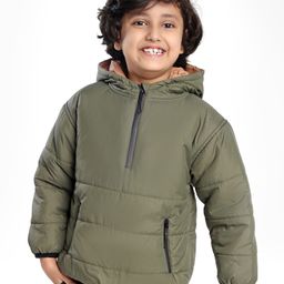 Little Kangaroos Full Sleeves Padded Jacket with Hood Solid Colour - Grass Green-image-30