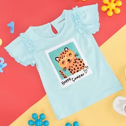 Pantaloons Baby Half Frill Sleeves Cartoon Print Tee - Blue-picture-0