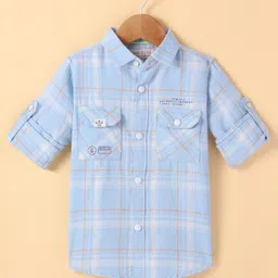 JASH KIDS Cotton Woven Full Sleeves Shirt With Checks - Light Blue-picture-9