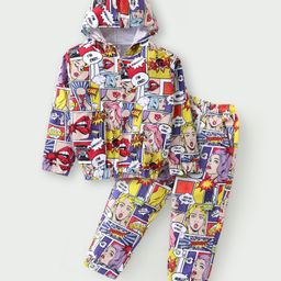 Smarty Looper Knit Front Open Full Sleeves Printed  Winter Wear Hooded Night Suit  - Multicolour-image-8