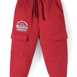 Babyhug Terry Knit Full Length Text Printed Track Pant with Cargo Pockets- Red-image-102