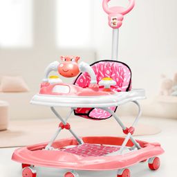 Baby Walker with Parental Push Handle- Pink-18