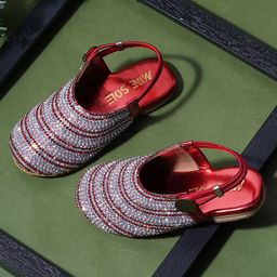 Minesole Stone Embellished Sandals -  Red-image-77