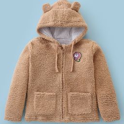 Bodycare Fur Knitted Full Sleeves Winter Hooded Jacket with Unicorn Patch - Tan-image-11