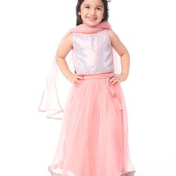 Babyhug Woven Sleeveless SequinedCholi Lehenga & Dupatta Set- Pink-picture-10