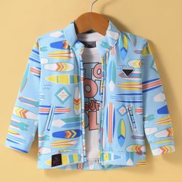 Dapper Dudes Full Sleeves Surfboards Printed Blazer With Tee - Sky Blue-image-99