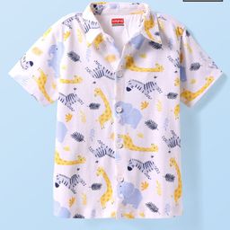 Babyhug Cotton Knit Half Sleeves Shirt With Animal Print - White-image-84