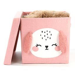 House of Quirk Storage Bins with Lid Foldable Clothing Storage Box case with Handle for Toy, Books, Closet, Bedroom Home - Pink Puppy-picture-36