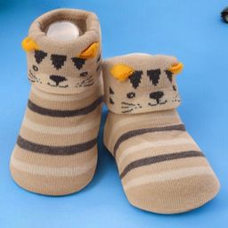 Yellow Bee Cotton Cat Designed Socks - Beige-image-34
