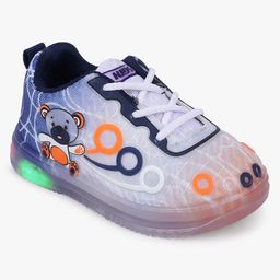 Superminis Teddy Bear Designed & Striped Lace Up LED Sneakers - Navy Blue-picture-15