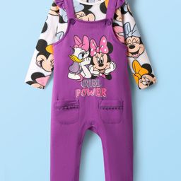 Babyhug Disney 100% Cotton Full Sleeves T- Shirt & Dungaree With Minnie Mouse Graphic - Multi Colour-picture-32