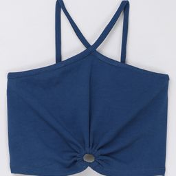 Taffykids Knit Sleeveless Cut Out Detailed Solid Ribbed Crop Top - Teal Blue-image-83