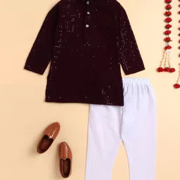 BT DEZINES Viscose Woven Full Sleeves Floral Embroidered & Sequins Embellished Kurta Pyjama Set - Wine-picture-27