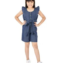 Olele Denim Knit Sleeveless Frill Detailed & Mild Washed Jumpsuit - Blue-picture-20