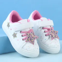 Babyoye Casual Shoes with Velcro Closure Lace Detailing Star Print & Applique - Pink-picture-45