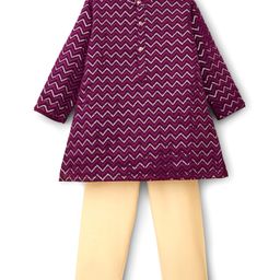 Babyhug Woven Full Sleeves Kurta Pajama Set with Sequin Detailing - Maroon-picture-40