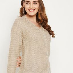 Zigo Women Cable Knit Woollen Crop Cardigan-image-63