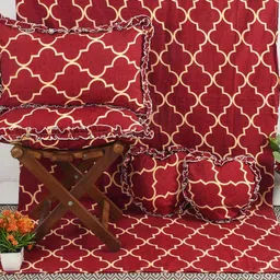 Luxmi Cotton Fabrics Red & Cream-Coloured Geometric Polycotton 5 Piece Double Queen Superfine Bedding Set-32