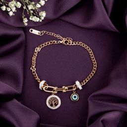 LA FILLE D'OR Rose Gold-Plated Cubic Zirconia Link Bracelet-image-10