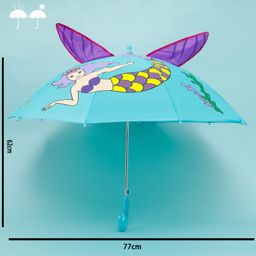 fab n funky Kids Umbrella with J Shaped Handle Mermaid Print & Whistle - Light Blue image 2