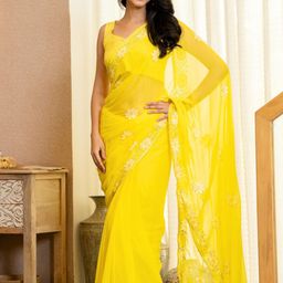 HOUSE OF JAMOTI Floral Embellished Sequinned Sunlit Shimmer Saree-23