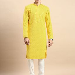 Rishika Men Embroidered Regular Sequinned Pure Cotton Kurta with Pyjamas-49
