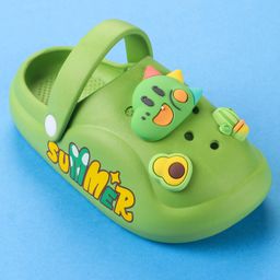 Oh! Pair Slip On Clogs with Back Strap Closure Dino Applique -  Green image 3