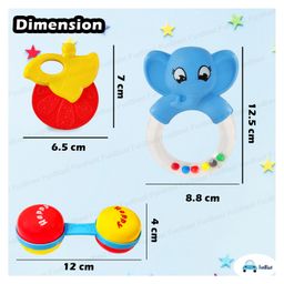 FunBlast Colourful Attractive Sound Rattles & Teether for Babies  3 Pcs Multicolor image 3