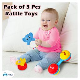 FunBlast Colourful Attractive Sound Rattles & Teether for Babies  3 Pcs Multicolor image 4