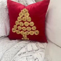 THROWPILLOW Red & Gold-Toned Embellished Velvet Square Cushion Covers-57