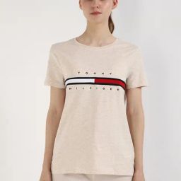 TOMMY HILFIGER Beige Cotton Self Short Sleeve T-Shirt-picture-21