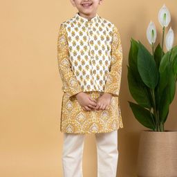 Readiprint Fashions Boys Floral Printed Cotton Straight Kurta With Trouser & Nehru Jacket-20