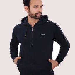 Force NXT Navy Cotton Regular fit Solid Hooded Sweatshirt-6