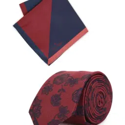Louis Philippe Maroon Printed Tie with Pocket Square-picture-48