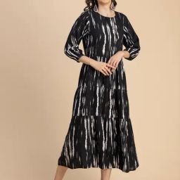 Moomaya Black & White Printed Midi Dress-image-53