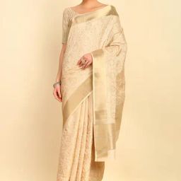 Soch Womens Beige Ogee Embroidery Tussar Saree With Sequins Details-picture-28