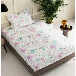 Bianca Sterling Floral Multicolor 152 TC Fabric Single Bedsheet with 1 Pillow Cover-image-82